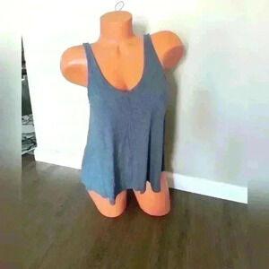 Pink Lily Women's Blue Ribbed Oversized Swing Blue Tank Top Size Small